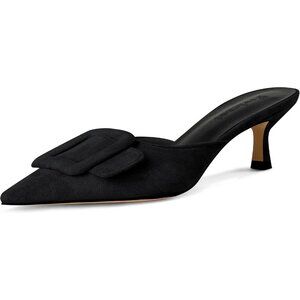 Women's Black Mule Slingback Buckle Pumps Pointed Toe Kitten Heels Shoe
